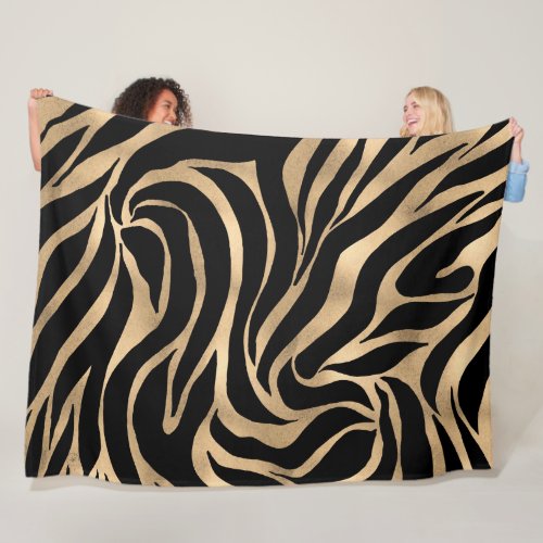 Elegant Metallic Gold Zebra Black Animal Print Fleece Blanket