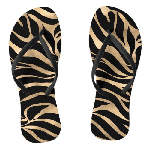 Elegant Metallic Gold Zebra Black Animal Print Flip Flops