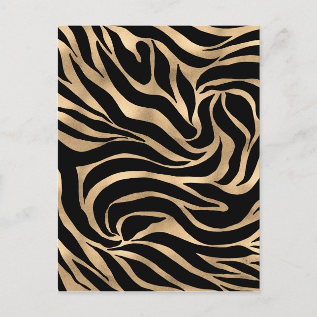 Elegant Metallic Gold Zebra Black Animal Print Holiday Postcard (Front)