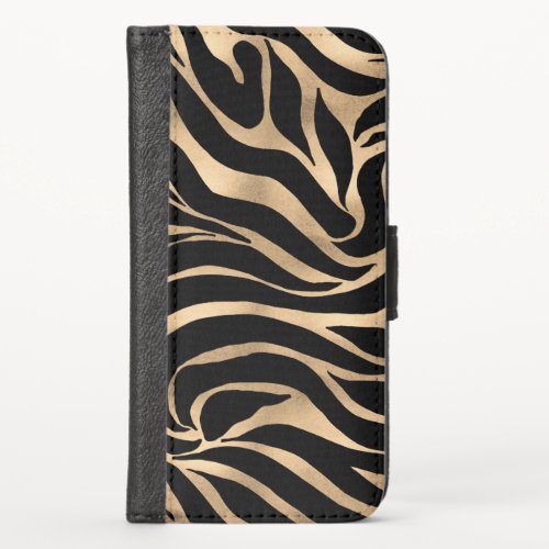 Elegant Metallic Gold Zebra Black Animal Print iPhone XS Wallet Case