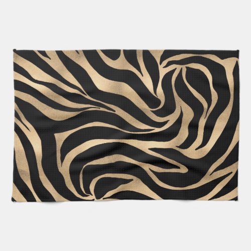 Elegant Metallic Gold Zebra Black Animal Print Kitchen Towel
