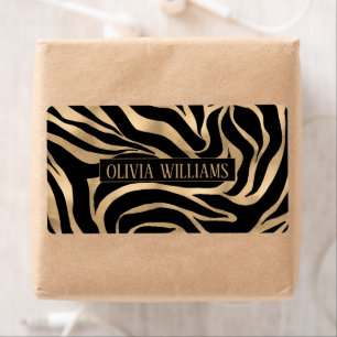 Elegant Metallic Gold Zebra Black Animal Print Label