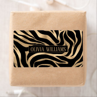 Elegant Metallic Gold Zebra Black Animal Print Label