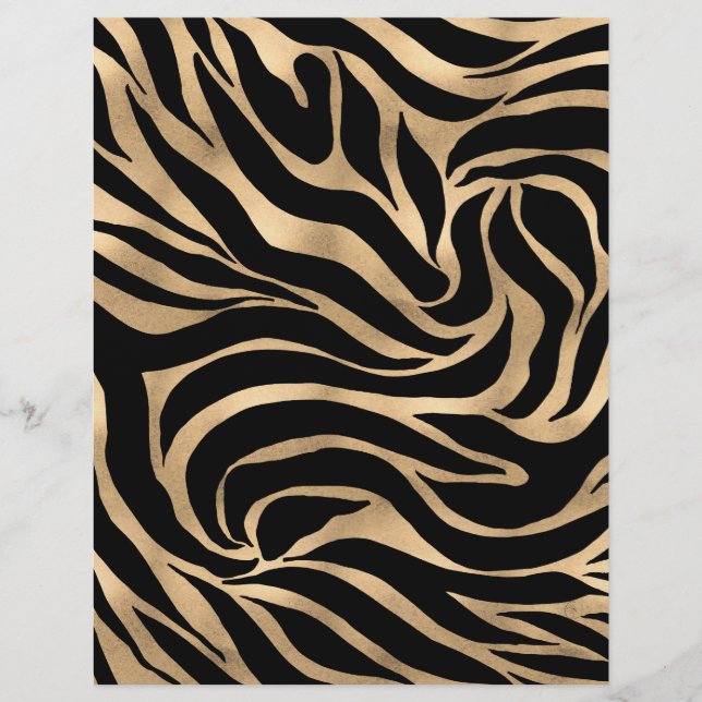 Elegant Metallic Gold Zebra Black Animal Print Letterhead (Front)