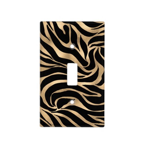Elegant Metallic Gold Zebra Black Animal Print Light Switch Cover