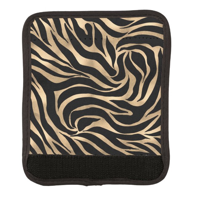 Elegant Metallic Gold Zebra Black Animal Print Luggage Handle Wrap (Front)