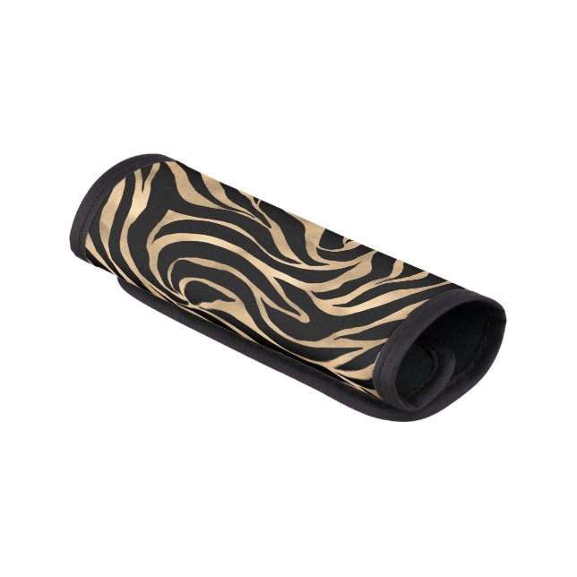 Elegant Metallic Gold Zebra Black Animal Print Luggage Handle Wrap (Angled)