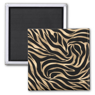 Elegant Metallic Gold Zebra Black Animal Print Magnet