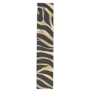 Elegant Metallic Gold Zebra Black Animal Print Medium Table Runner