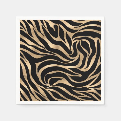 Elegant Metallic Gold Zebra Black Animal Print Napkins