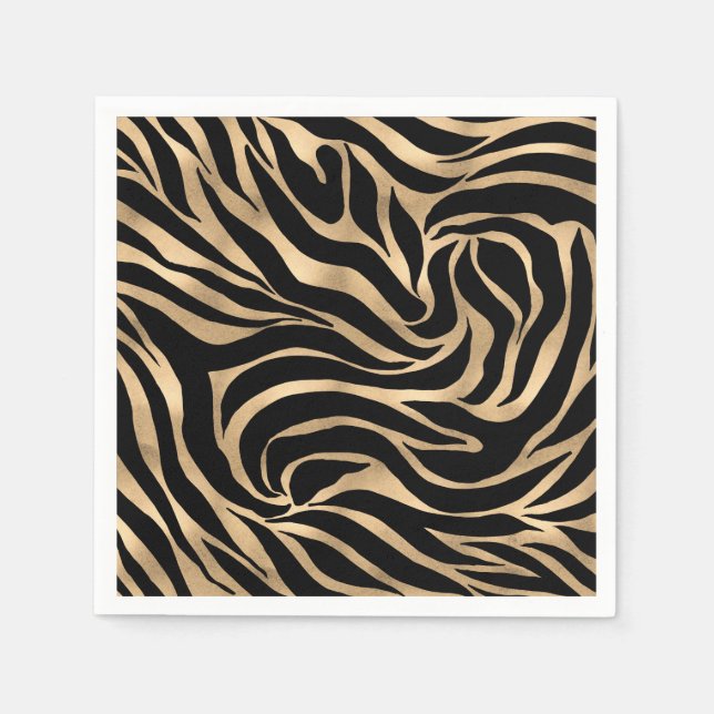Elegant Metallic Gold Zebra Black Animal Print Napkins (Front)