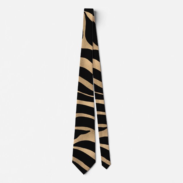 Elegant Metallic Gold Zebra Black Animal Print Neck Tie (Front)