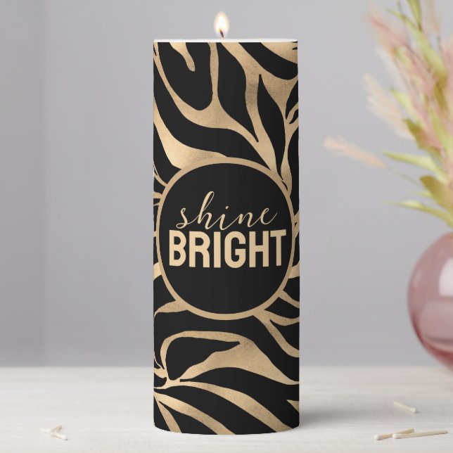 Elegant Metallic Gold Zebra Black Animal Print Pillar Candle (In Situ)