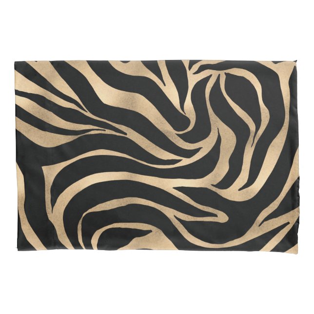Elegant Metallic Gold Zebra Black Animal Print Pillow Case (Front-Left)