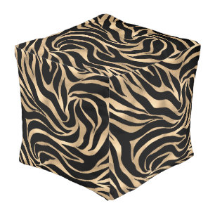 Elegant Metallic Gold Zebra Black Animal Print Pouf