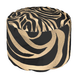 Elegant Metallic Gold Zebra Black Animal Print Pouf