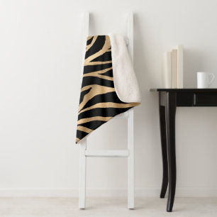 Elegant Metallic Gold Zebra Black Animal Print Sherpa Blanket