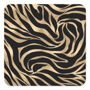 Elegant Metallic Gold Zebra Black Animal Print Square Sticker