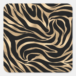 Elegant Metallic Gold Zebra Black Animal Print Square Sticker