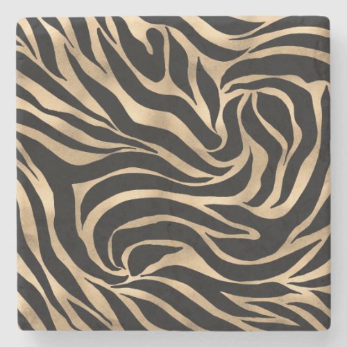 Elegant Metallic Gold Zebra Black Animal Print Stone Coaster