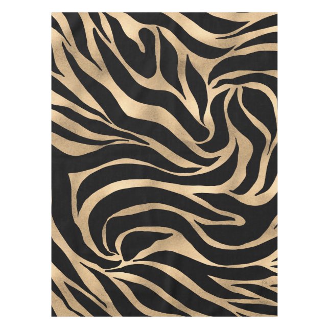 Elegant Metallic Gold Zebra Black Animal Print Tablecloth (Front)