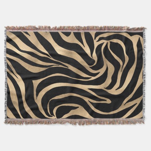 Elegant Metallic Gold Zebra Black Animal Print Throw Blanket