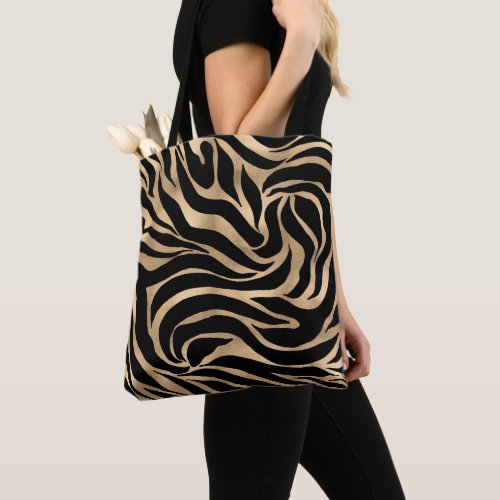 Elegant Metallic Gold Zebra Black Animal Print Tote Bag