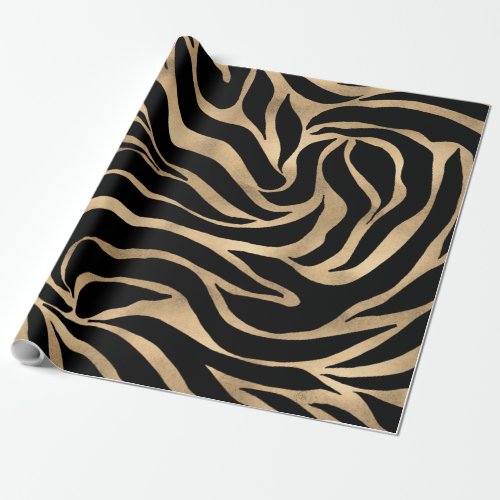Elegant Metallic Gold Zebra Black Animal Print Wrapping Paper