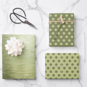 Elegant Metallic Green Foil Polka Dots Christmas Wrapping Paper Sheets