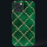 Elegant Metallic Green Gold Damask iPhone 13 Pro Max Case<br><div class="desc">Deep emerald green metallic green with a faux gold damask pattern overlay.  So festive for the holiday and winter season.</div>