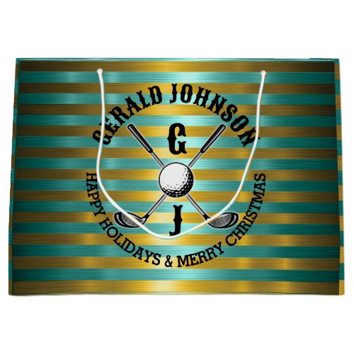 Elegant Metallic Green_Gold Golf Monogram Large Gift Bag