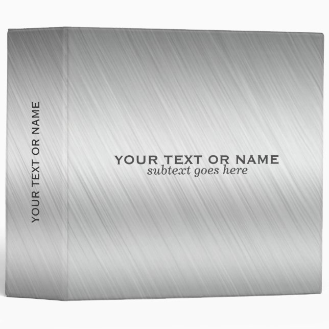 Elegant Metallic Light Gray Brushed Aluminum Look 3 Ring Binder (Front/Spine)