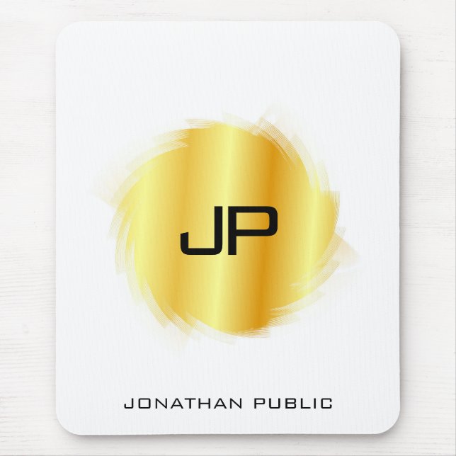 Elegant Metallic Look Faux Gold Modern Monogram Mouse Pad (Front)