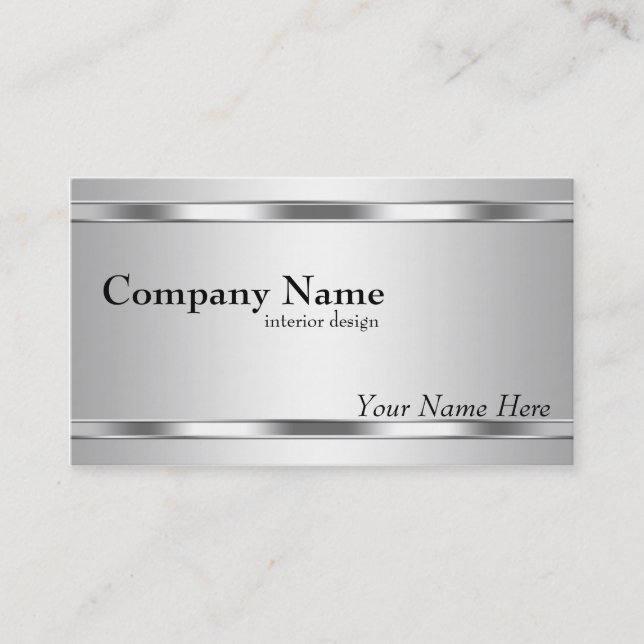 Elegant Metallic Look Silver on Silver Business Card (Front)