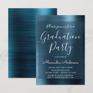 Elegant Metallic Navy Blue Graduation Party Invitation