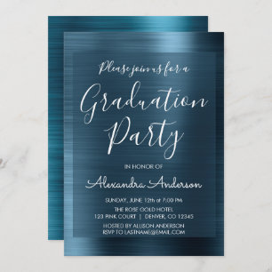 Elegant Metallic Navy Blue Graduation Party Invitation