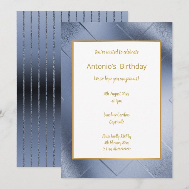 ELEGANT METALLIC NAVY GOLD BIRTHDAY INVITATION (Front/Back)
