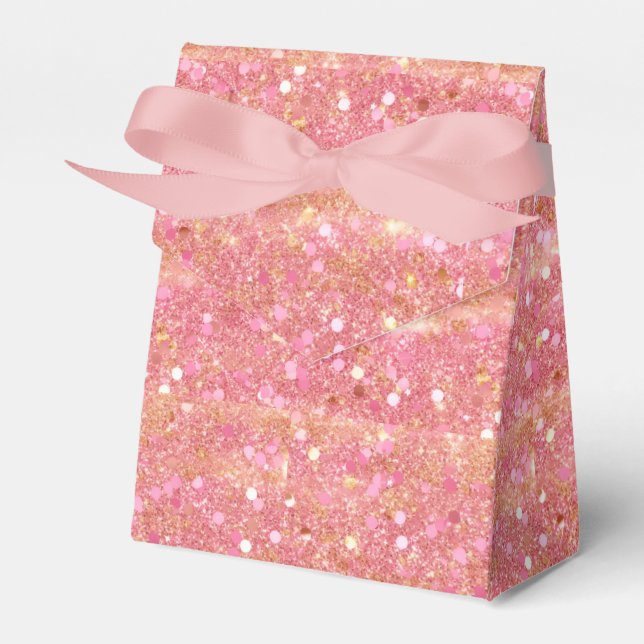Elegant Metallic Pink & Gold Confetti Favor Boxes (Front Side)
