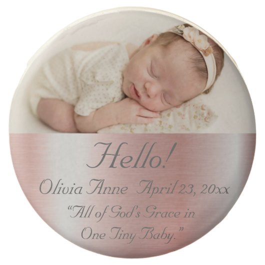 Elegant Metallic Pink Name Baby Girl Hello Chocolate Covered Oreo (Front)