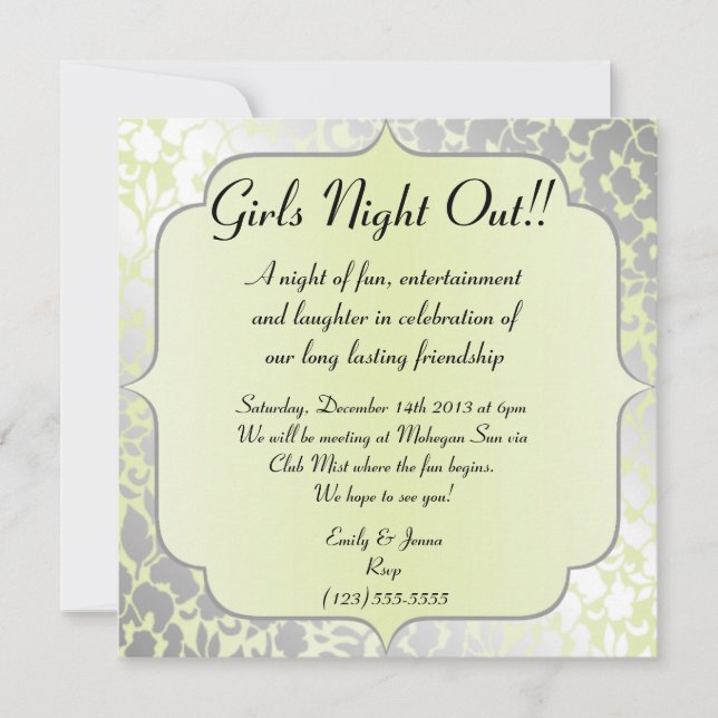 Elegant Metallic Pistachio Girls Night Out Invitation (Front)