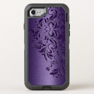 Elegant Metallic Purple Background & Floral Lace OtterBox Defender iPhone SE/8/7 Case
