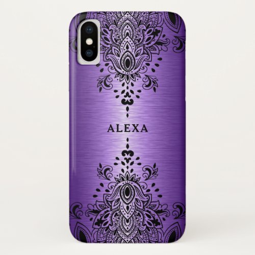 Elegant Metallic Purple Black Paisley Ornament iPhone XS Case