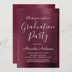Elegant Metallic Purple Burgundy Graduation Party Invitation