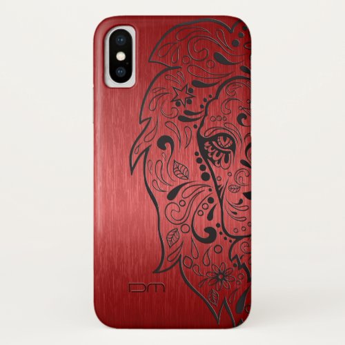 Elegant Metallic Red  Black Lion Sugar Skull iPhone X Case