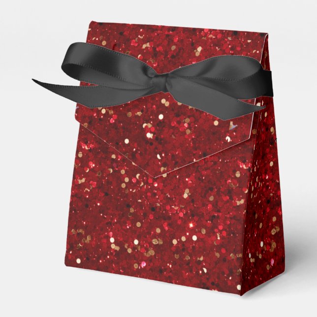 Elegant Metallic Red & Gold Confetti Favor Boxes (Front Side)