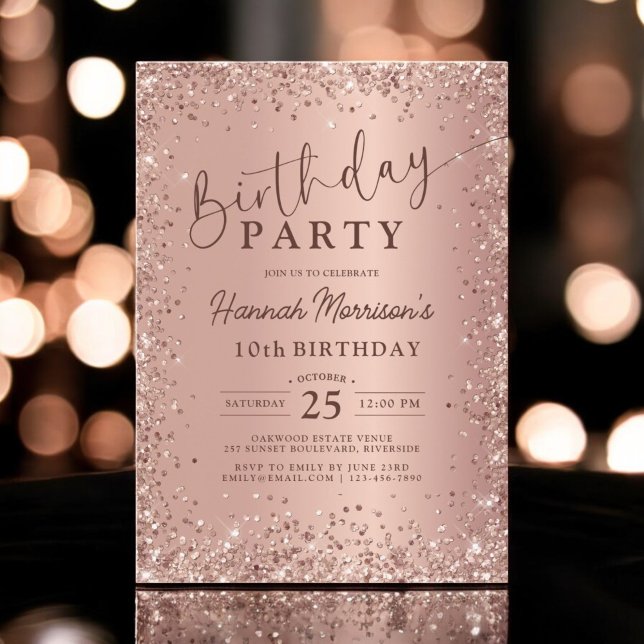 Elegant Metallic Rose Gold Glitter 10th Birthday  Invitation (Creator Uploaded)