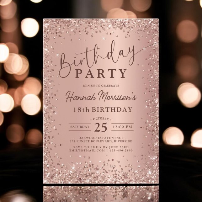 Elegant Metallic Rose Gold Glitter 18th Birthday  Invitation (Creator Uploaded)