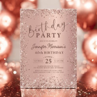 Elegant Metallic Rose Gold Glitter 40th Birthday