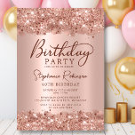 Elegant Metallic Rose Gold Glitter 40th Birthday Invitation<br><div class="desc">Modern elegant rose gold glitter metallic foil and 40th birthday invitations. This adult girly Feminine card design features stylish handwritten calligraphy script,  blush pink or rose gold faux brushed metallic background with glam rose gold glitter border. Easy to personalize,  perfect for any age.</div>