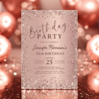 Elegant Metallic Rose Gold Glitter 50th Birthday 